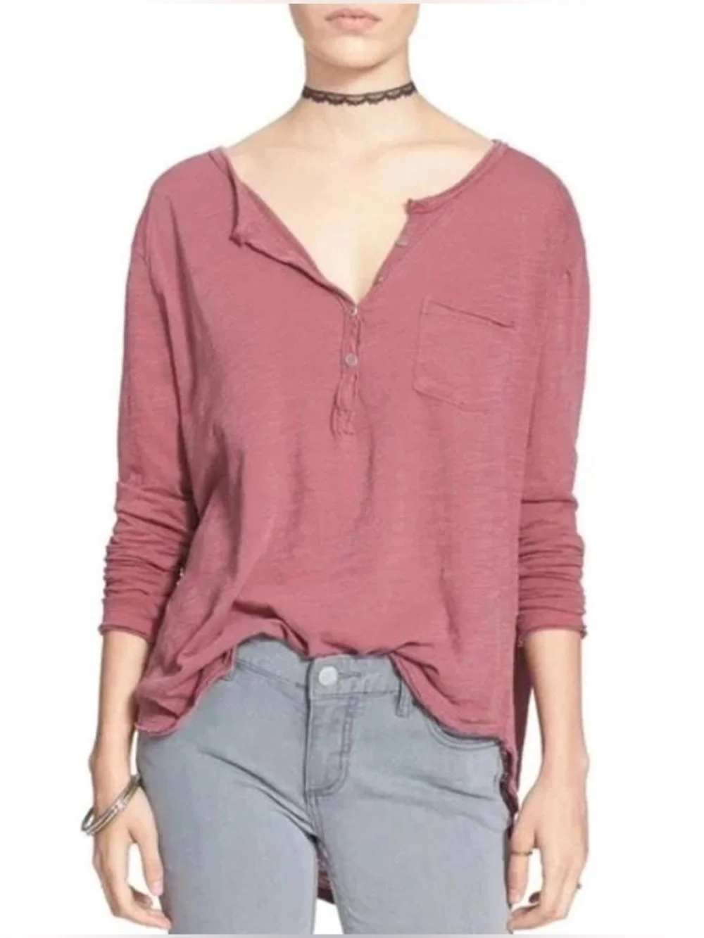 Free People - Frontier Slub Pocket Henley Long Sleeve Lightweight Top Size XS